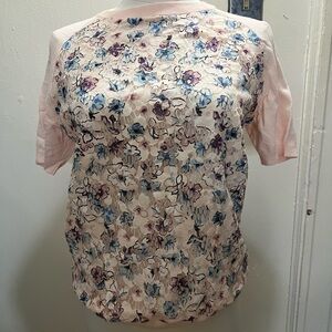 NWOT Oodji Floral Lace Women Top soft feminine blush pink top Size S
